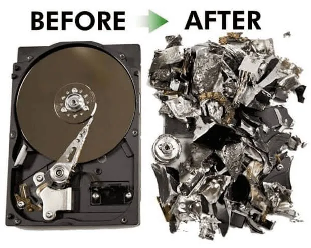 Data destruction services in Bangalore – technician shredding hard drives on-site