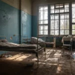 Hospital Dismantling Services in Bangalore A messy old clinical room with debris and old mattresses needing site clearing and hospital scrap buyer services in Bangalore.